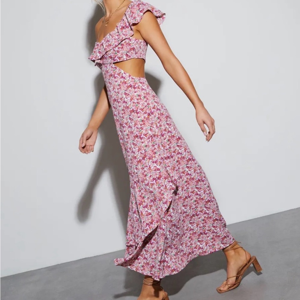 Floral Pink Ruffle Maxi Dress